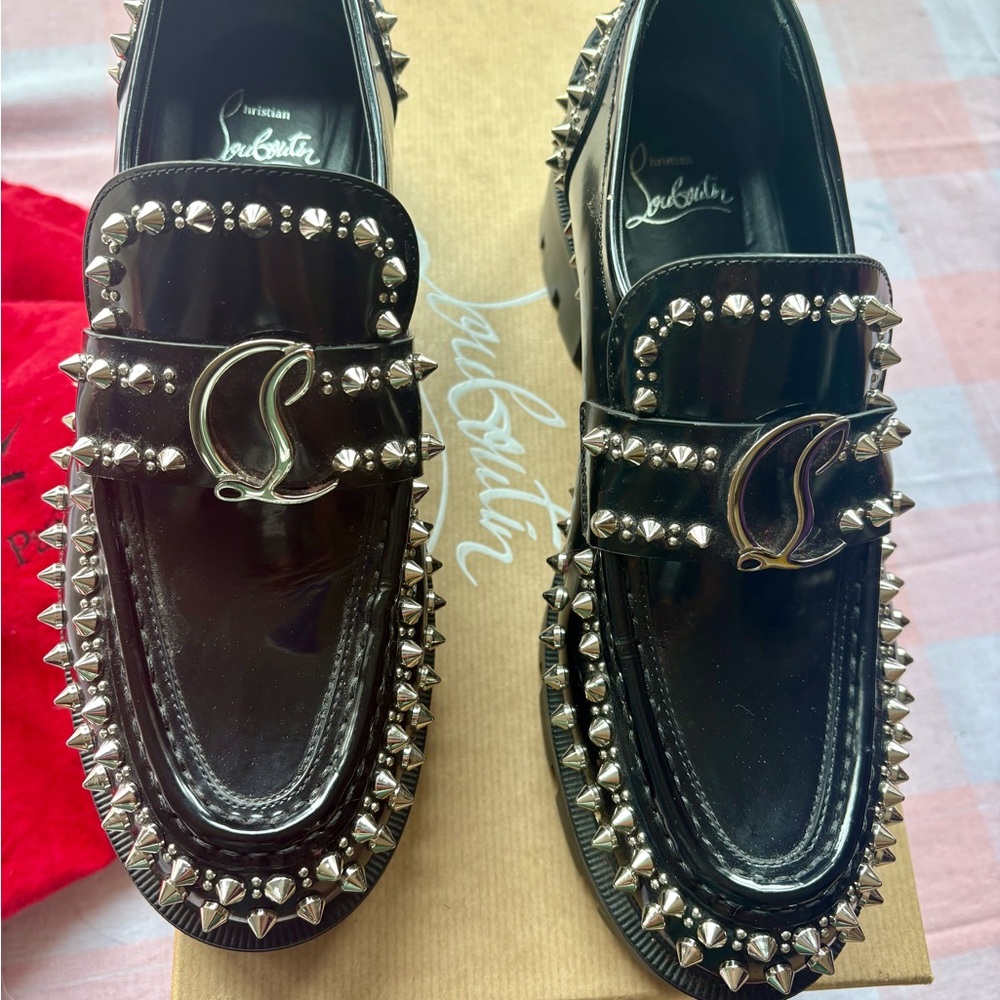 Christian Louboutin Black and Silver Spiked Loafers